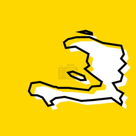 Haiti country simplified map. White silhouette with thick black contour on yellow background. Simple vector icon