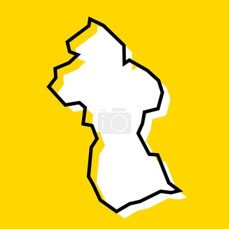 Guyane pays carte simplifiée. Silhouette blanche avec contour noir épais sur fond jaune. Icône vectorielle simple