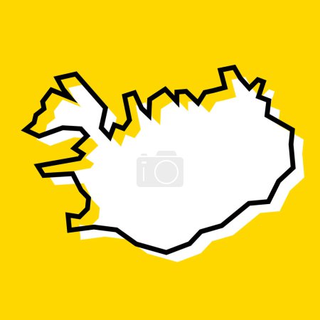 Iceland country simplified map. White silhouette with thick black contour on yellow background. Simple vector icon