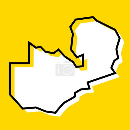 Zambia país mapa simplificado. Silueta blanca con grueso contorno negro sobre fondo amarillo. Icono de vector simple