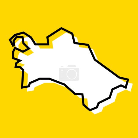 Turkmenistán país mapa simplificado. Silueta blanca con grueso contorno negro sobre fondo amarillo. Icono de vector simple