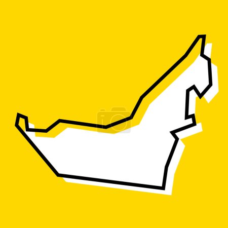 United Arab Emirates country simplified map. White silhouette with thick black contour on yellow background. Simple vector icon