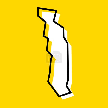 Togo country simplified map. White silhouette with thick black contour on yellow background. Simple vector icon