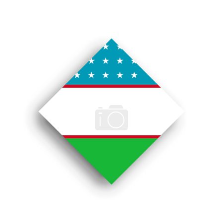 Uzbekistan flag - rhombus shape icon with dropped shadow isolated on white background