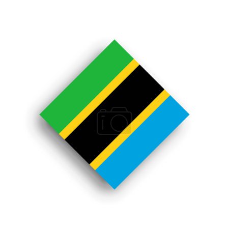 Bandera de Tanzania - icono en forma de rombo con sombra caída aislada sobre fondo blanco