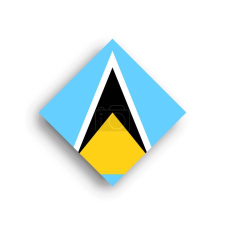 Flagge von Saint Lucia - Rautenform-Symbol mit Schlagschatten auf weißem Hintergrund
