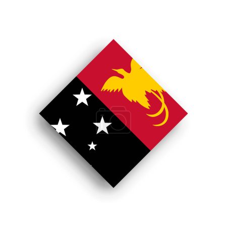 Papua New Guinea flag - rhombus shape icon with dropped shadow isolated on white background