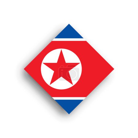 Bandera de Corea del Norte - icono de forma rombo con sombra caída aislada sobre fondo blanco