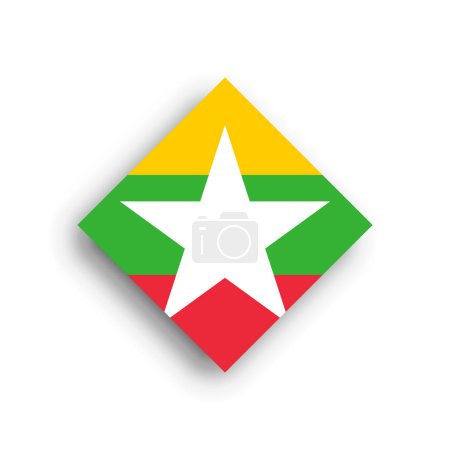 Bandera de Myanmar - icono en forma de rombo con sombra caída aislada sobre fondo blanco