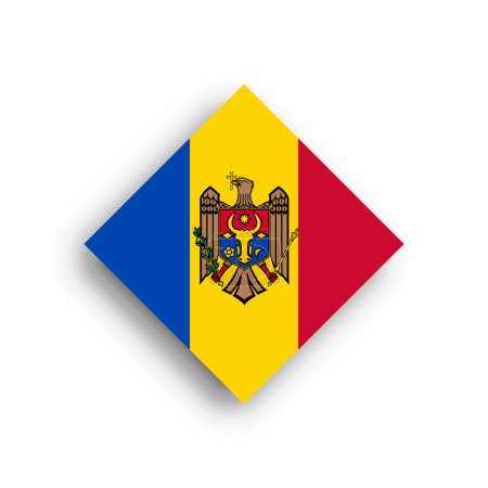 Moldova flag - rhombus shape icon with dropped shadow isolated on white background