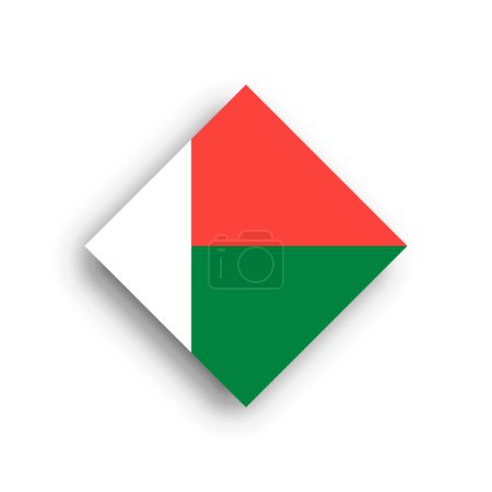 Madagascar flag - rhombus shape icon with dropped shadow isolated on white background