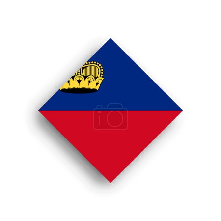 Bandera de Liechtenstein icono de forma rombo con sombra caída aislada sobre fondo blanco