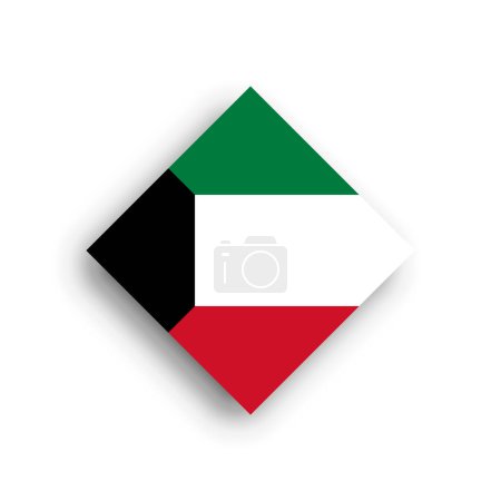 Kuwait flag - rhombus shape icon with dropped shadow isolated on white background