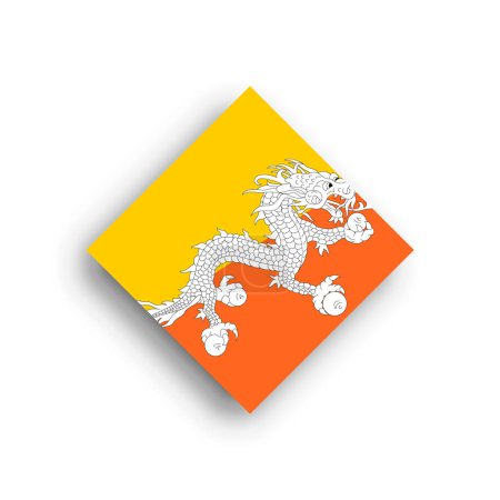 Bhutan flag - rhombus shape icon with dropped shadow isolated on white background