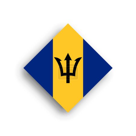 Bandera de Barbados - icono en forma de rombo con sombra caída aislada sobre fondo blanco