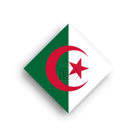 Algeria flag - rhombus shape icon with dropped shadow isolated on white background