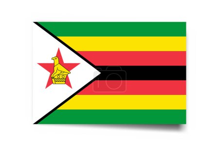 Drapeau Zimbabwe - carte rectangle avec ombre portée isolée sur fond blanc.