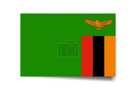 Drapeau Zambie - carte rectangle avec ombre portée isolée sur fond blanc.
