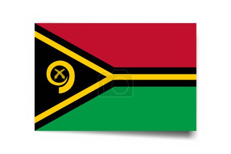 Bandera Vanuatu - tarjeta rectángulo con sombra caída aislada sobre fondo blanco.