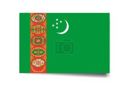 Bandera de Turkmenistán - tarjeta rectángulo con sombra caída aislada sobre fondo blanco.