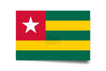 Drapeau Togo - carte rectangle avec ombre portée isolée sur fond blanc.