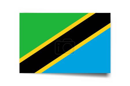 Bandera de Tanzania - tarjeta rectángulo con sombra caída aislada sobre fondo blanco.