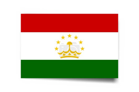Tajikistan flag - rectangle card with dropped shadow isolated on white background.