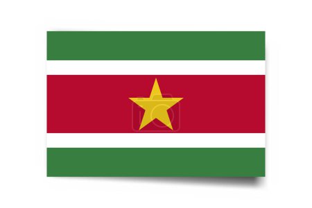 Drapeau Suriname - carte rectangle avec ombre portée isolée sur fond blanc.