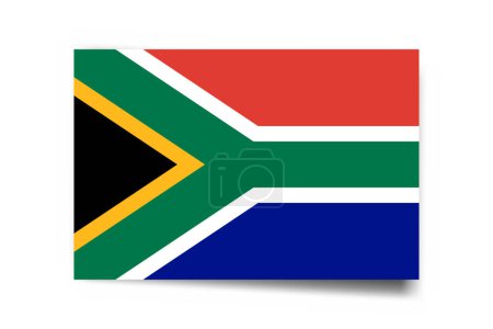 Bandera de Sudáfrica - tarjeta rectángulo con sombra caída aislada sobre fondo blanco.