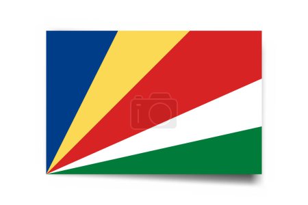 Seychellen Flagge - Rechteck-Karte mit Schlagschatten isoliert auf weißem Hintergrund.