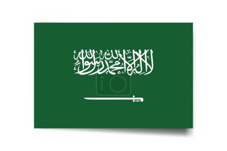 Drapeau Arabie Saoudite - carte rectangle avec ombre portée isolée sur fond blanc.
