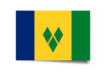 Bandera de San Vicente y las Granadinas - tarjeta rectángulo con sombra caída aislada sobre fondo blanco.