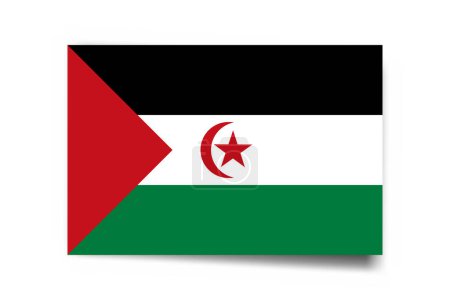 Drapeau de la République arabe sahraouie démocratique - carte rectangle avec ombre portée isolée sur fond blanc.