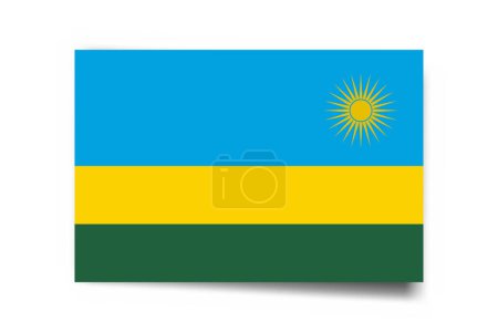 Bandera de Ruanda - tarjeta rectángulo con sombra caída aislada sobre fondo blanco.