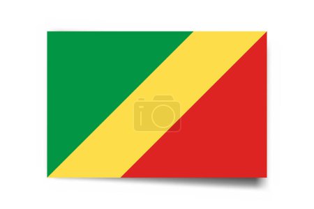 Bandera de la República del Congo - tarjeta rectángulo con sombra caída aislada sobre fondo blanco.