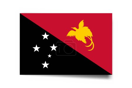 Bandera de Papúa Nueva Guinea - tarjeta rectángulo con sombra caída aislada sobre fondo blanco.