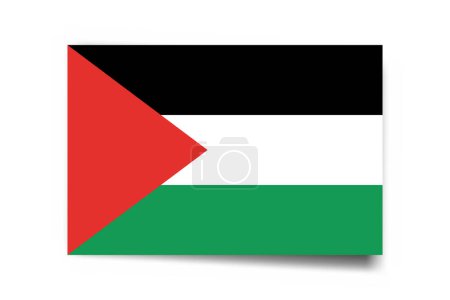 Bandera de Palestina - tarjeta rectángulo con sombra caída aislada sobre fondo blanco.