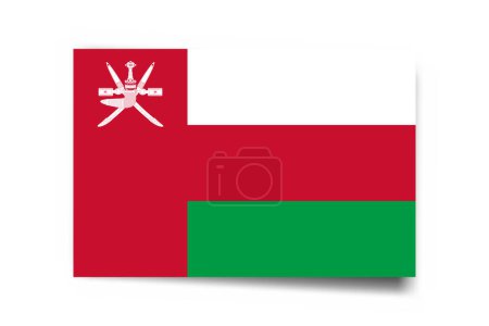 Oman flag - rectangle card with dropped shadow isolated on white background.