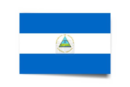 Drapeau Nicaragua - carte rectangle avec ombre portée isolée sur fond blanc.