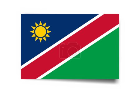 Bandera de Namibia - tarjeta rectángulo con sombra caída aislada sobre fondo blanco.