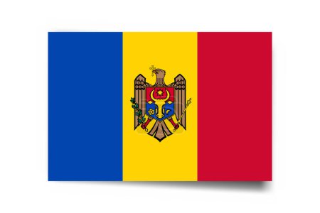 Moldova flag - rectangle card with dropped shadow isolated on white background.