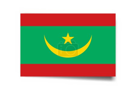 Bandera de Mauritania - tarjeta rectángulo con sombra caída aislada sobre fondo blanco.