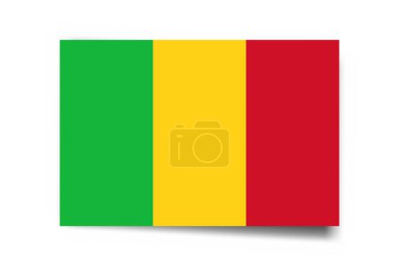 Drapeau Mali - carte rectangle avec ombre portée isolée sur fond blanc.