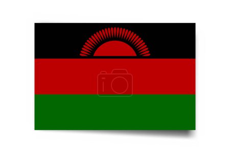 Bandera de Malawi - tarjeta rectángulo con sombra caída aislada sobre fondo blanco.