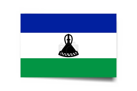 Bandera Lesotho - tarjeta rectángulo con sombra caída aislada sobre fondo blanco.