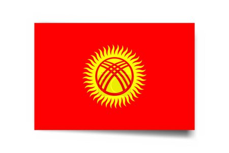 Drapeau Kirghizistan - carte rectangle avec ombre portée isolée sur fond blanc.