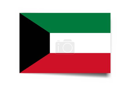 Bandera de Kuwait - tarjeta rectángulo con sombra caída aislada sobre fondo blanco.