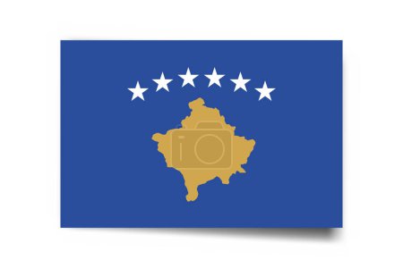 Drapeau du Kosovo - carte rectangle avec ombre portée isolée sur fond blanc.