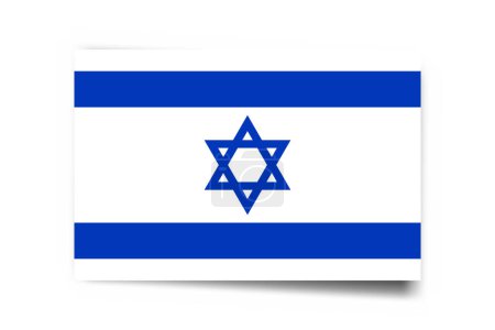 Bandera de Israel - tarjeta rectángulo con sombra caída aislada sobre fondo blanco.
