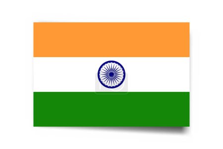 India flag - rectangle card with dropped shadow isolated on white background.